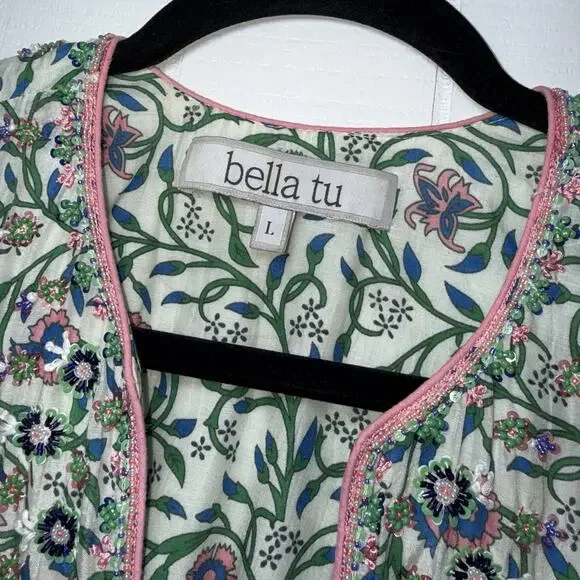 Bella Tu Women’s Delphine Cap Sleeve Dress Floral Beaded Detail Resort Size L - Picture 5 of 6